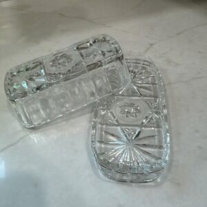 Anchor Hocking Clear Cut Glass Starburst Butter Dish